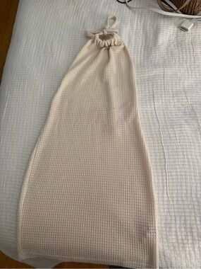 Boutique Cream halter neck dress with textured waffle knit pattern